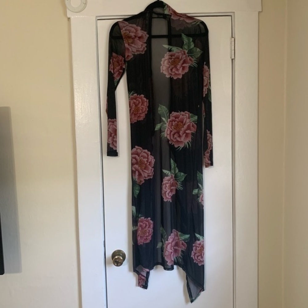 Derek heart Sheer Black Floral Kimono size Small - Picture 5 of 7